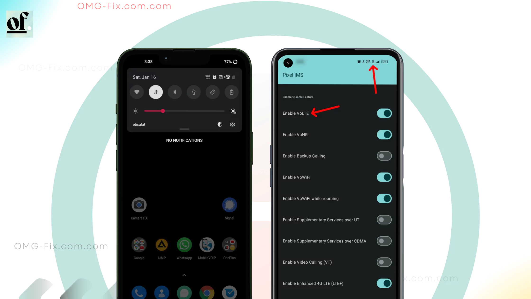 screenshot of the oneplus device with VoLTE and LTE settings