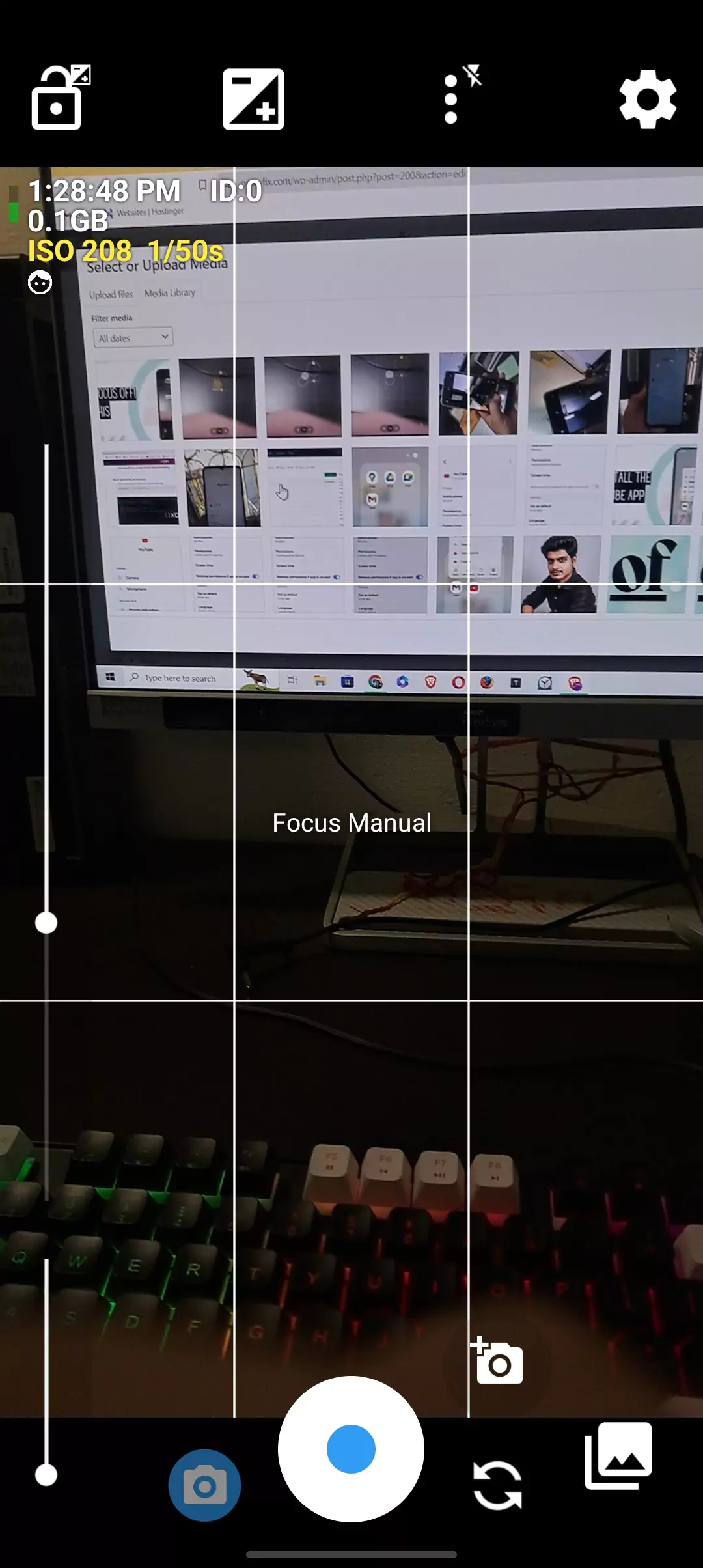 screenshot of the camera app where focus is set on manual