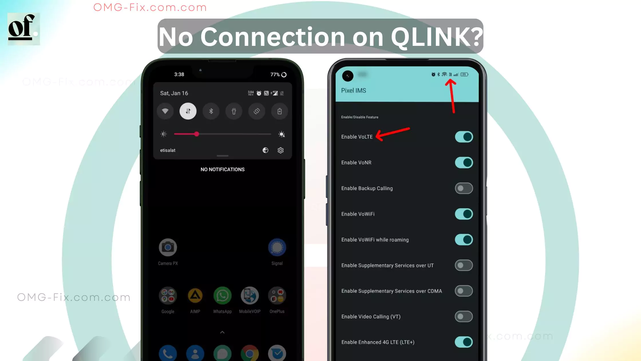 screenshots of phone no connection on qlink with android phone graphic